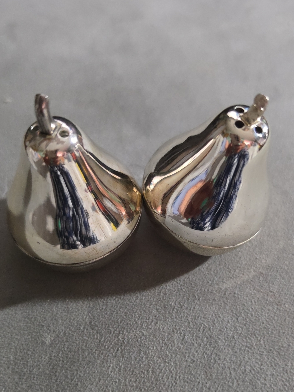 Vintage Pear Shaped Salt And Pepper Shakers Silver Plated.